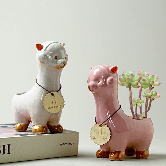 2PCs Ceramic Succulent Planter Pots Mini Liama/Alpaca Design with Gift Box - Picture 1 of 10